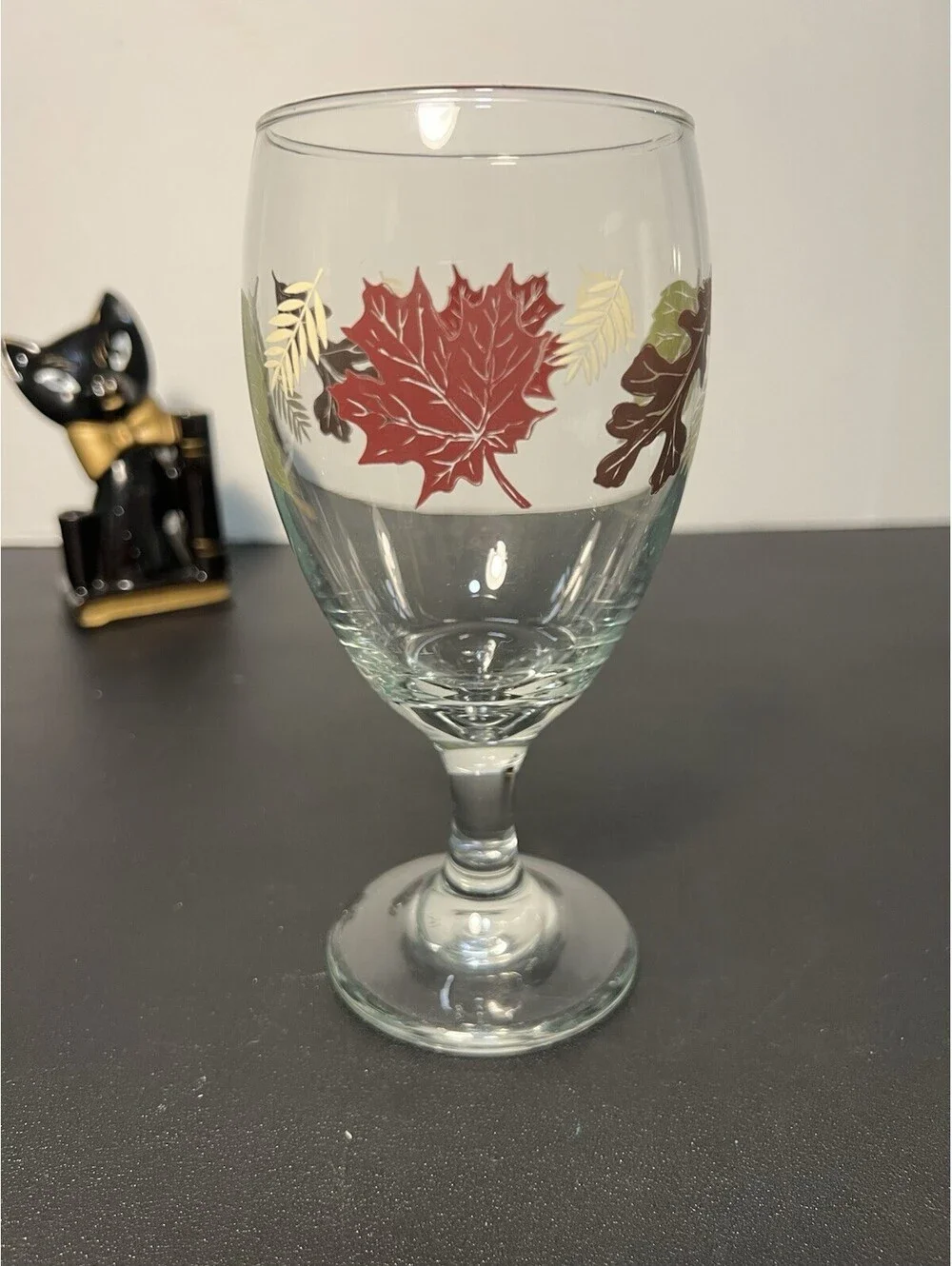 Libbey 1990s Set Of 2 Water Goblets Autumn Leaves Clear Glass, 3x7.25”